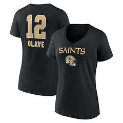 Chris Olave New Orleans Saints Women's Team Wordmark Player Name & Number V-Neck T-Shirt Black | NFL