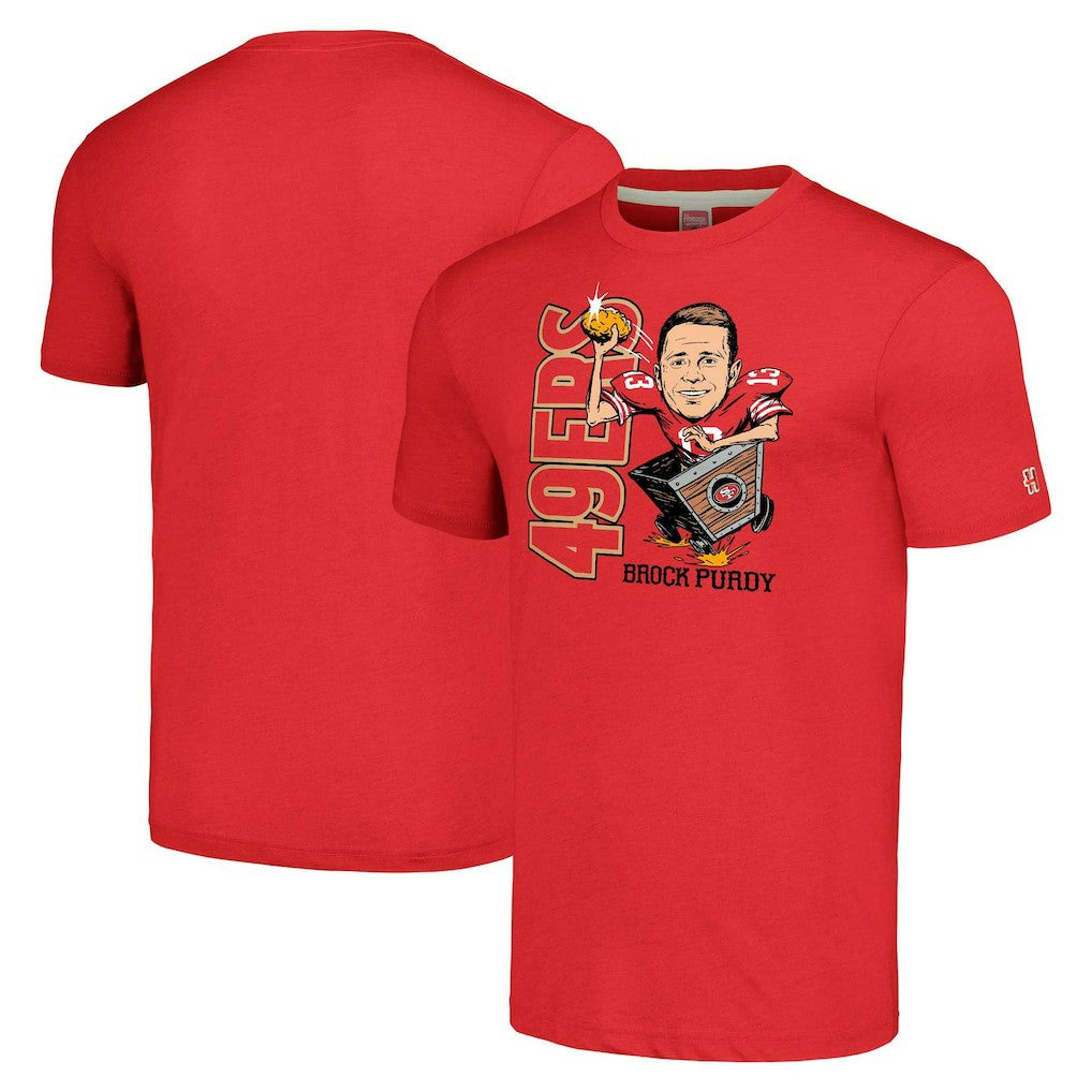 Brock Purdy San Francisco 49ers Homage Unisex Caricature Player Tri-Blend T-Shirt Scarlet | NFL
