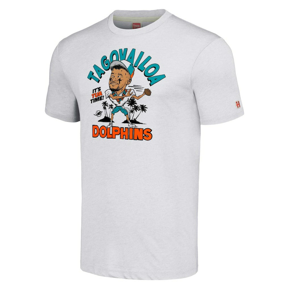 Tua Tagovailoa Miami Dolphins Homage Unisex Caricature Player Tri-Blend T-Shirt Ash | NFL