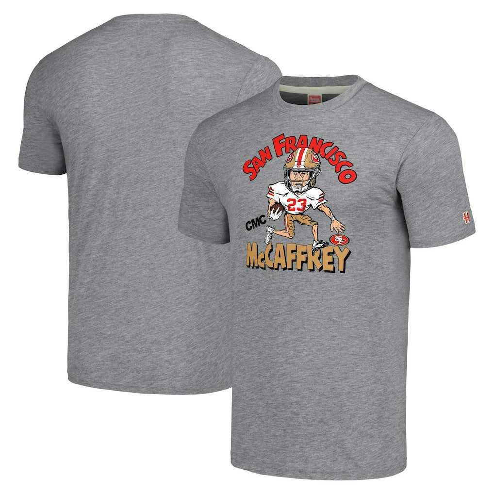 Christian McCaffrey San Francisco 49ers Homage Unisex Caricature Player Tri-Blend T-Shirt Gray | NFL