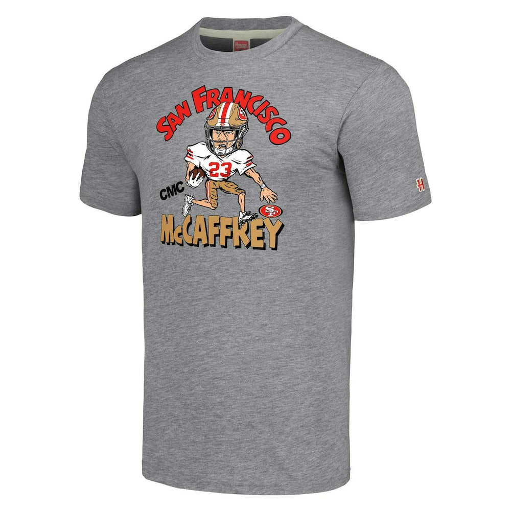 Christian McCaffrey San Francisco 49ers Homage Unisex Caricature Player Tri-Blend T-Shirt Gray | NFL
