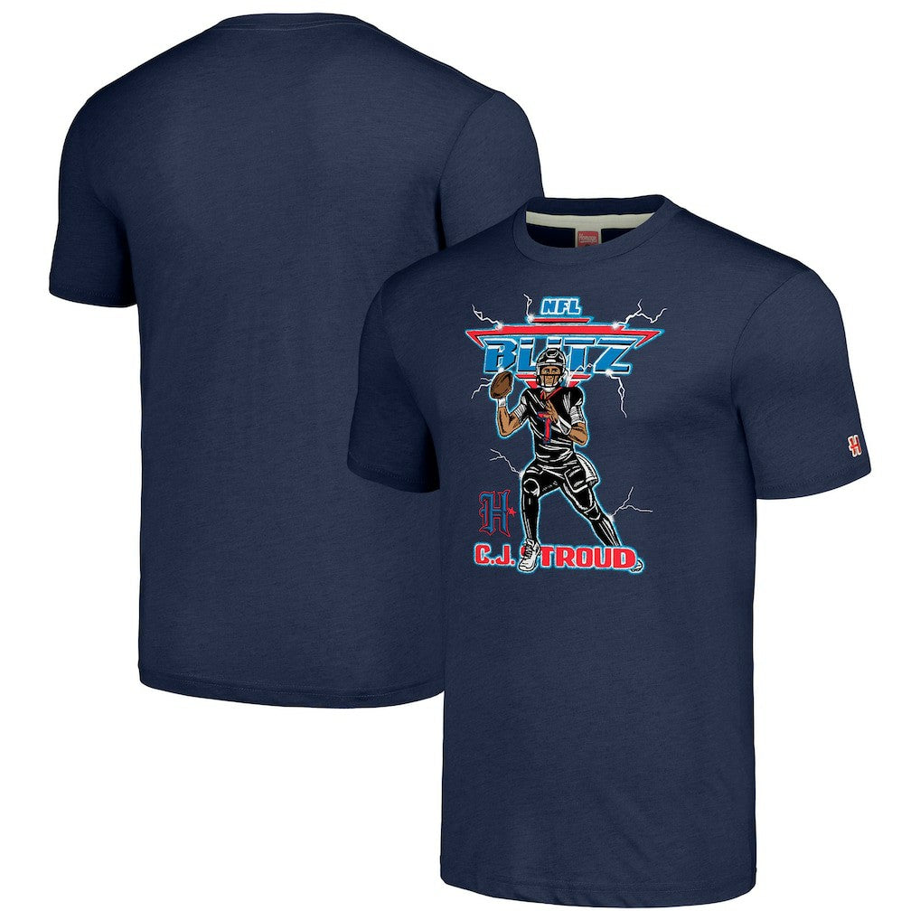 C.J. Stroud Houston Texans Homage Unisex NFL Blitz Player Tri-Blend T-Shirt Heathered Navy | NFL