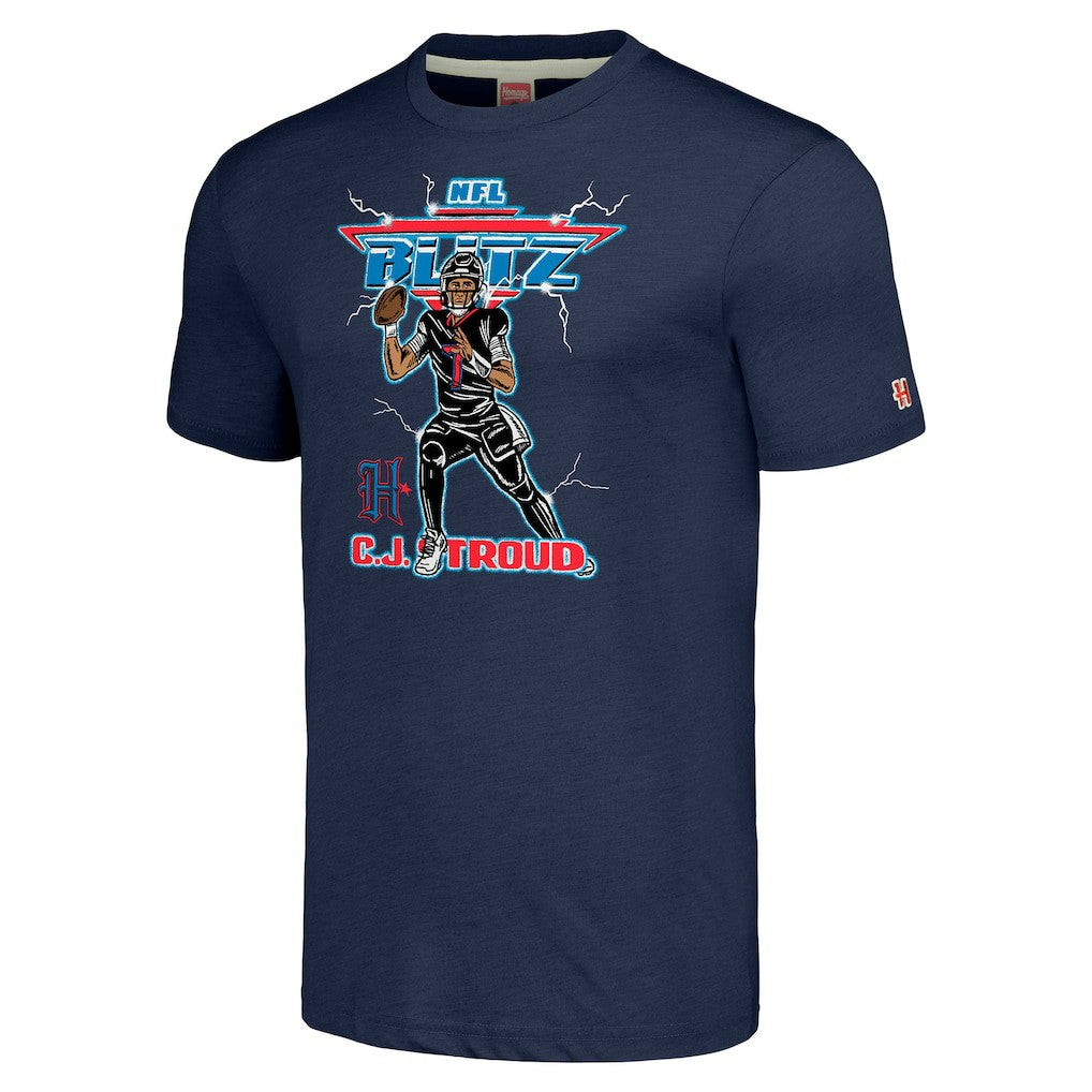 C.J. Stroud Houston Texans Homage Unisex NFL Blitz Player Tri-Blend T-Shirt Heathered Navy | NFL