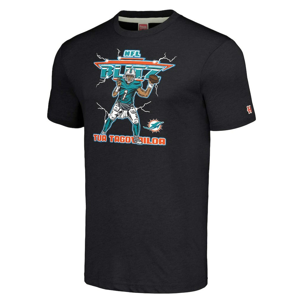 Tua Tagovailoa Miami Dolphins Homage Unisex NFL Blitz Player Tri-Blend T-Shirt Heathered Heather Black | NFL