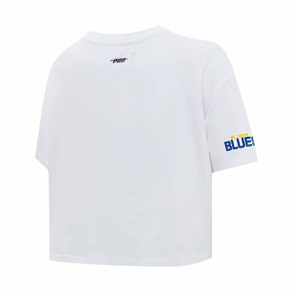 St. Louis Blues Pro Standard Women's Boxy Script Tail Cropped T-Shirt - White - NHL