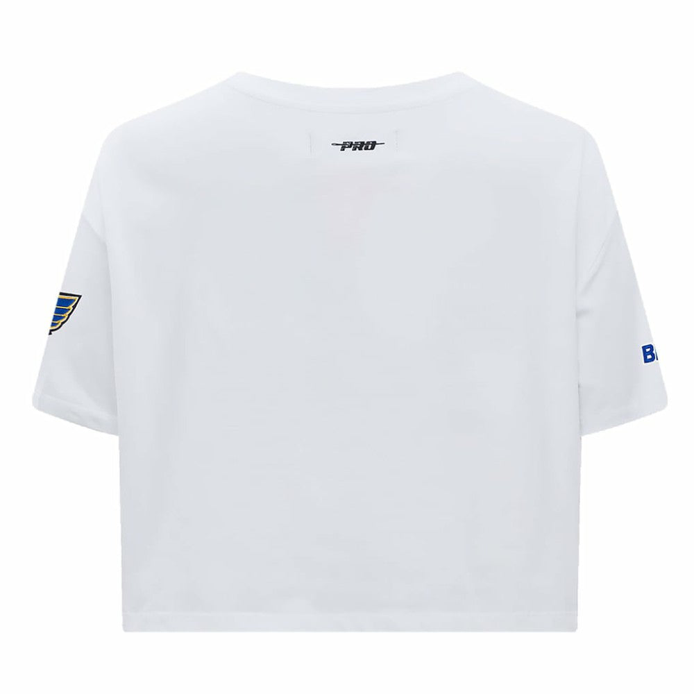 St. Louis Blues Pro Standard Women's Boxy Script Tail Cropped T-Shirt - White - NHL