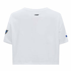 St. Louis Blues Pro Standard Women's Boxy Script Tail Cropped T-Shirt - White - NHL
