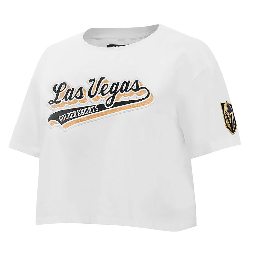 Vegas Golden Knights Pro Standard Women's Boxy Script Tail Cropped T-Shirt - White - NHL