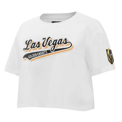 Vegas Golden Knights Pro Standard Women's Boxy Script Tail Cropped T-Shirt - White - NHL