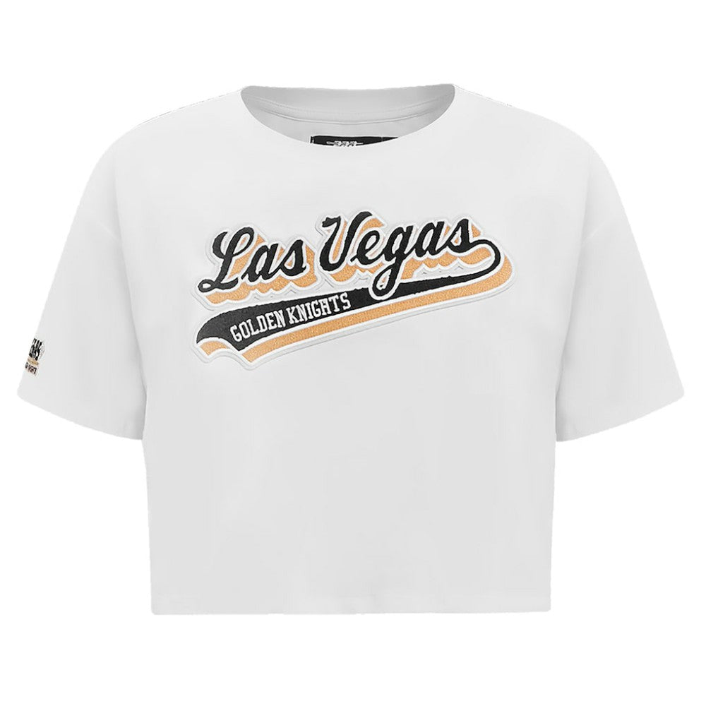 Vegas Golden Knights Pro Standard Women's Boxy Script Tail Cropped T-Shirt - White - NHL