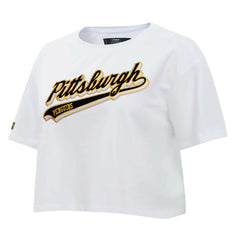 Pittsburgh Penguins Pro Standard Women's Boxy Script Tail Cropped T-Shirt - White - NHL