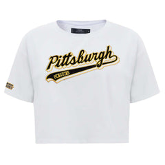 Pittsburgh Penguins Pro Standard Women's Boxy Script Tail Cropped T-Shirt - White - NHL