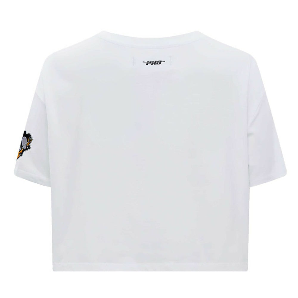Pittsburgh Penguins Pro Standard Women's Boxy Script Tail Cropped T-Shirt - White - NHL
