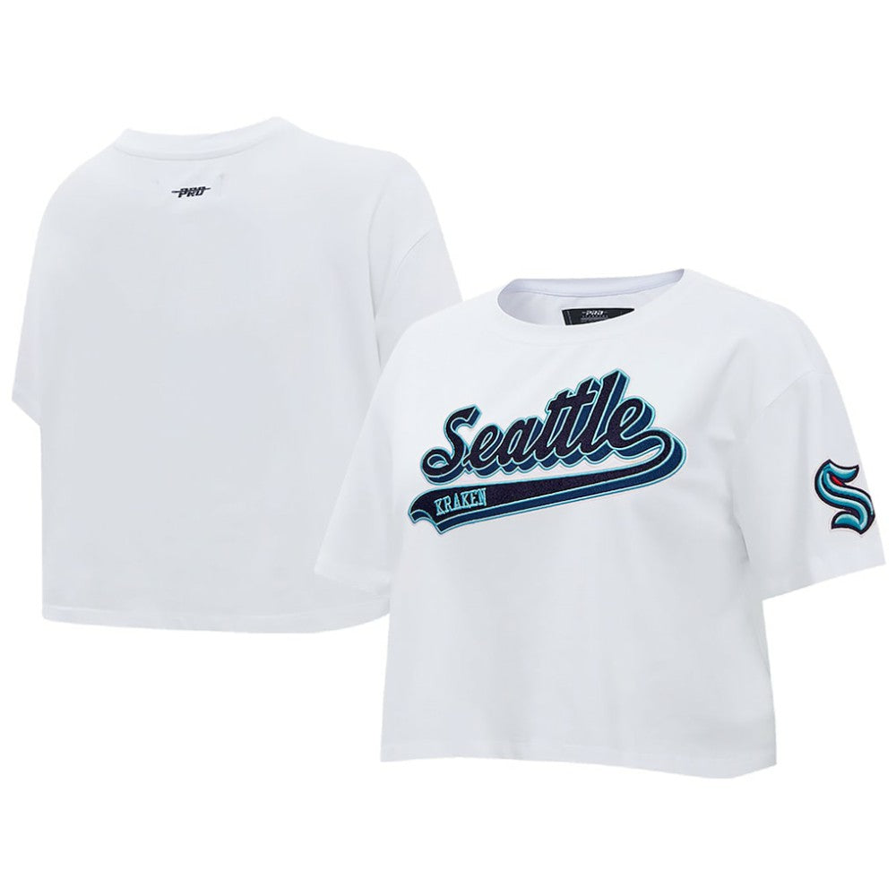 Seattle Kraken Pro Standard Women's Boxy Script Tail Cropped T-Shirt - White - NHL