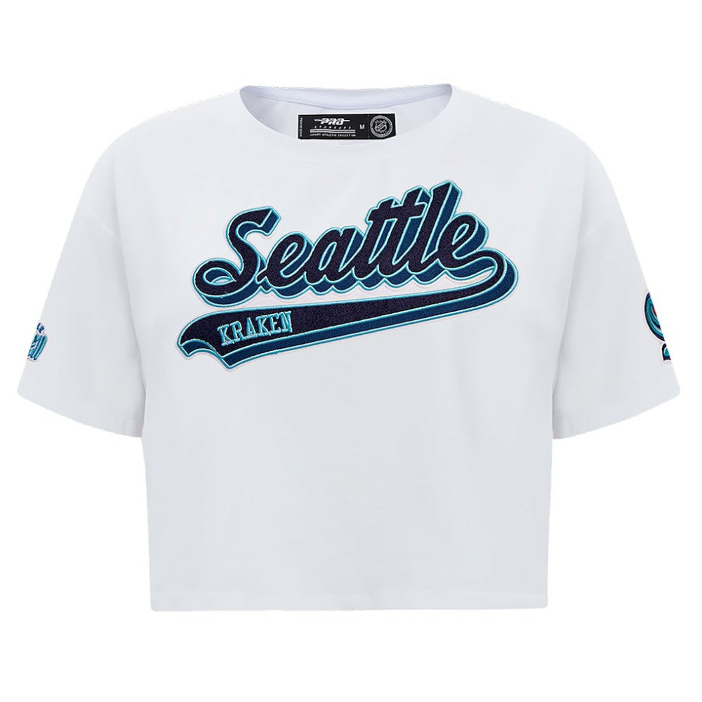 Seattle Kraken Pro Standard Women's Boxy Script Tail Cropped T-Shirt - White - NHL