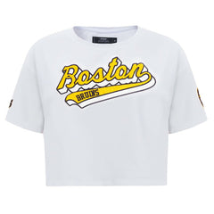 Boston Bruins Pro Standard Women's Boxy Script Tail Cropped T-Shirt - White - NHL