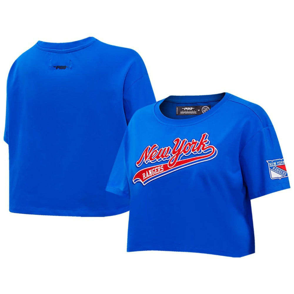 New York Rangers Pro Standard Women's Boxy Script Tail Cropped T-Shirt - Blue - NHL