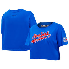 New York Rangers Pro Standard Women's Boxy Script Tail Cropped T-Shirt - Blue - NHL