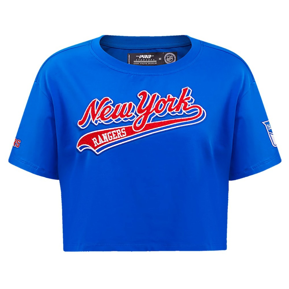 New York Rangers Pro Standard Women's Boxy Script Tail Cropped T-Shirt - Blue - NHL