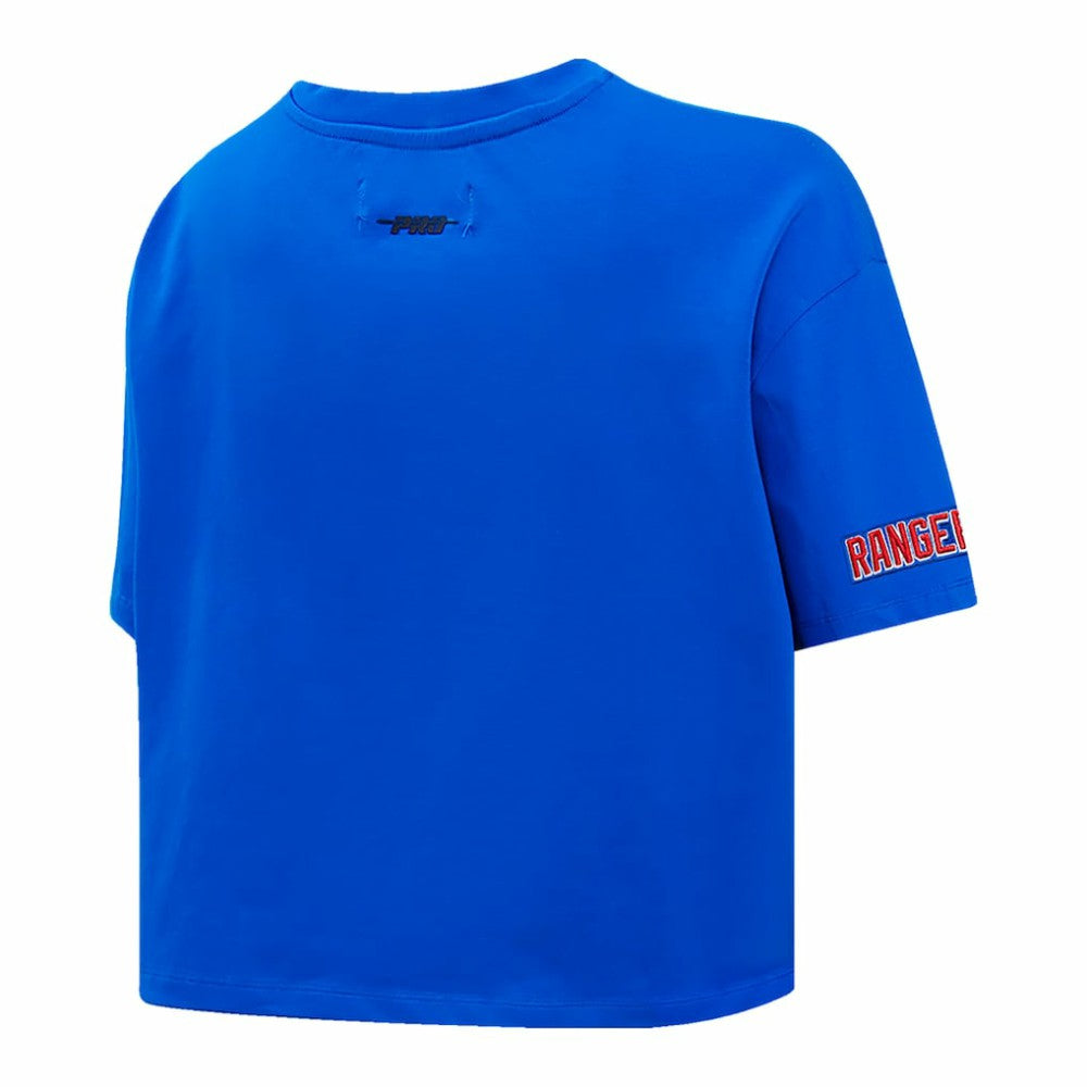 New York Rangers Pro Standard Women's Boxy Script Tail Cropped T-Shirt - Blue - NHL