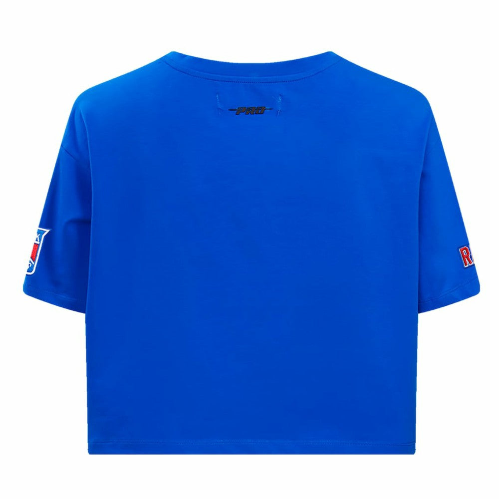 New York Rangers Pro Standard Women's Boxy Script Tail Cropped T-Shirt - Blue - NHL