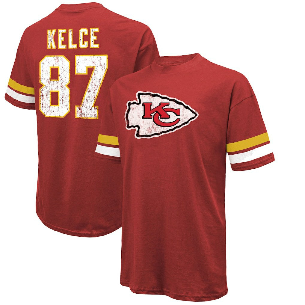 Travis Kelce Kansas City Chiefs Majestic Threads Name & Number Oversized Fit T-Shirt Red | NFL