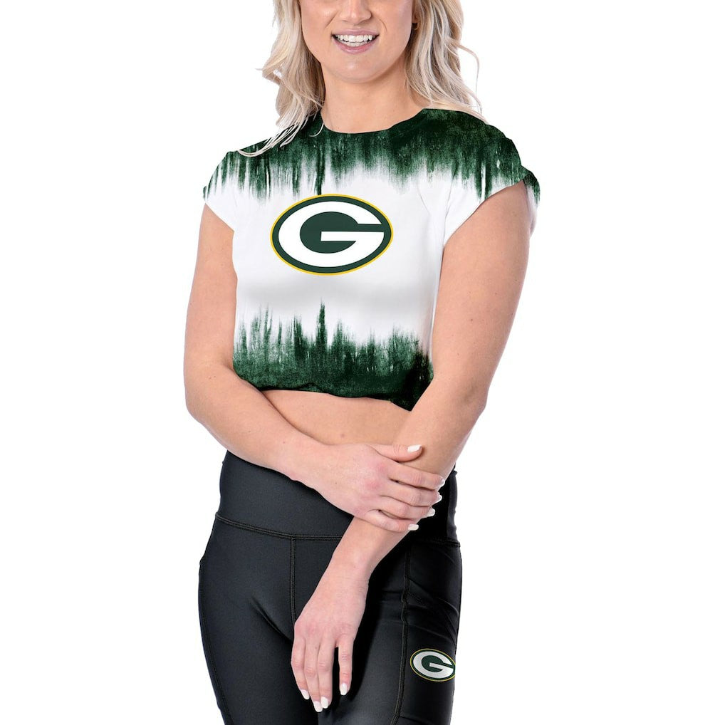 Green Bay Packers Certo Women's Cropped Framework T-Shirt White | NFL