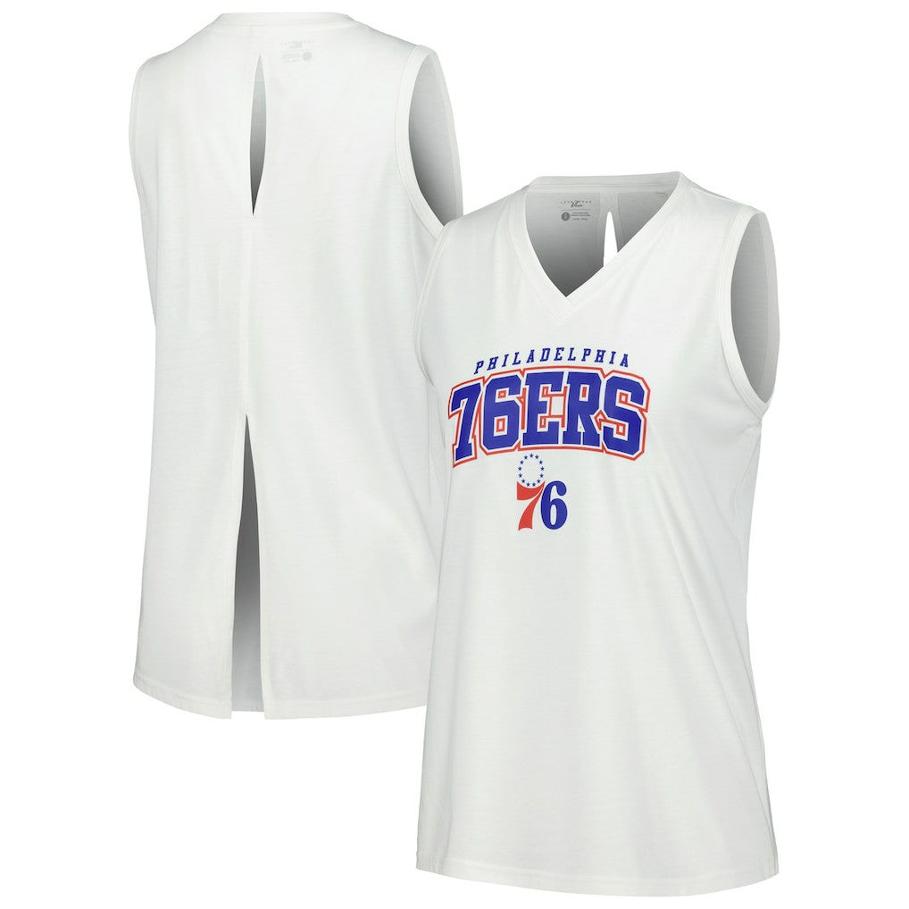 Philadelphia 76ers Levelwear Women's Paisley Peekaboo Tank Top White - NBA