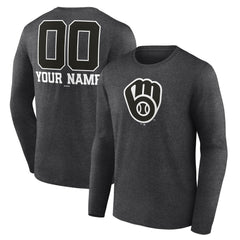 Milwaukee Brewers Personalized Monochrome Name & Number Long Sleeve T-Shirt - MLB