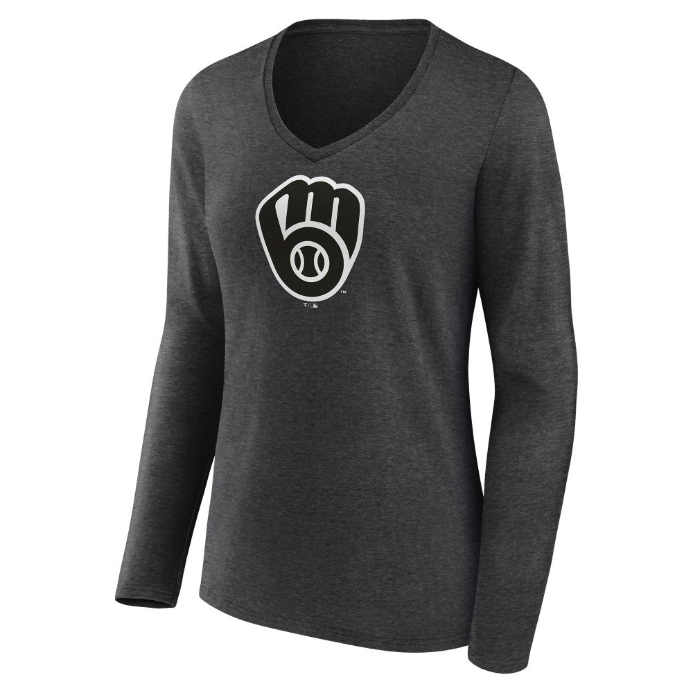 Milwaukee Brewers Women's Personalized Monochrome Name & Number Long Sleeve V-Neck T-Shirt - MLB