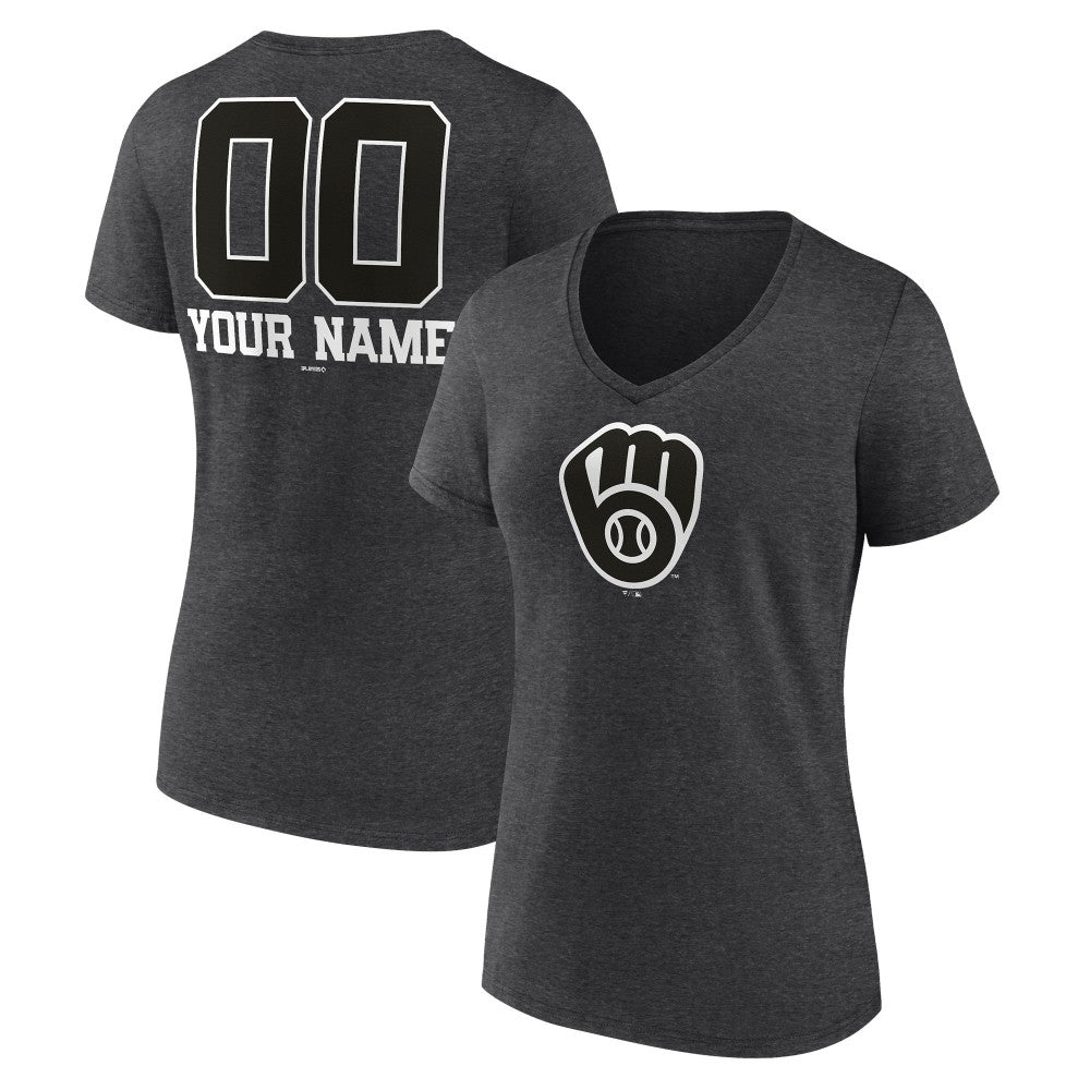 Milwaukee Brewers Women's Personalized Monochrome Name & Number V-Neck T-Shirt - MLB