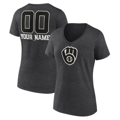 Milwaukee Brewers Women's Personalized Monochrome Name & Number V-Neck T-Shirt - MLB