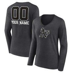 Athletics Women's Personalized Monochrome Name & Number Long Sleeve V-Neck T-Shirt - MLB
