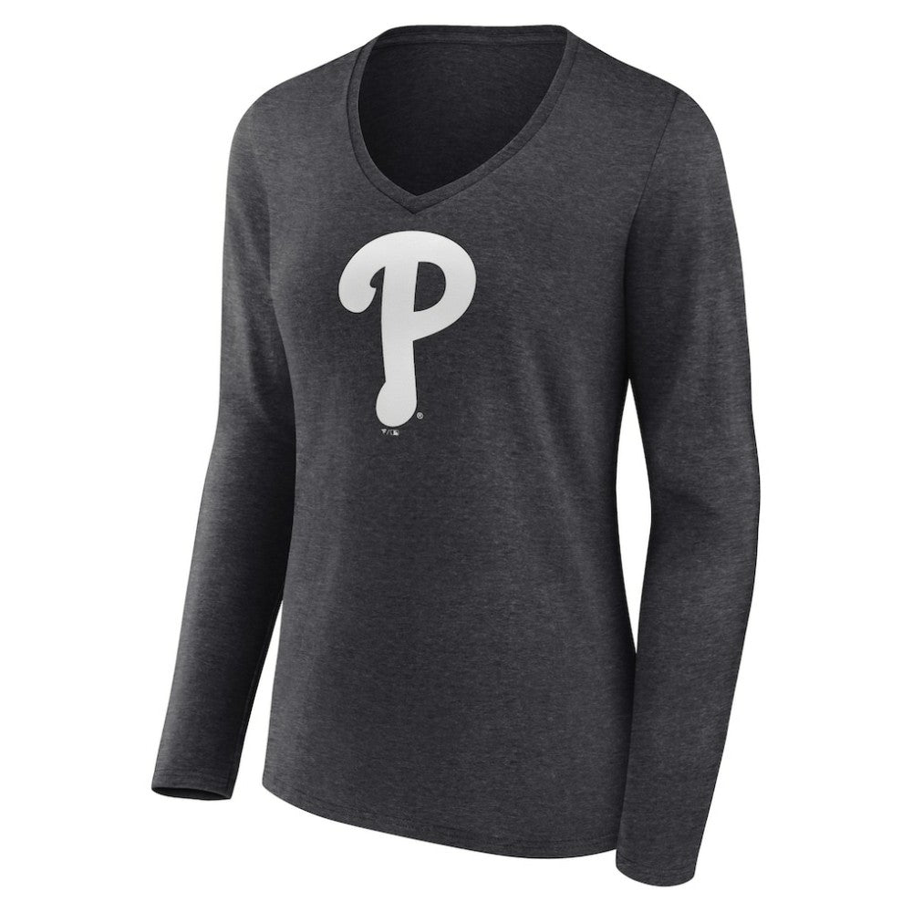 Philadelphia Phillies Women's Personalized Monochrome Name & Number Long Sleeve V-Neck T-Shirt - MLB