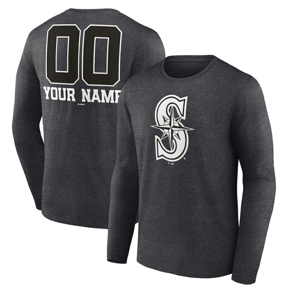 Seattle Mariners Personalized Monochrome Name & Number Long Sleeve T-Shirt - MLB