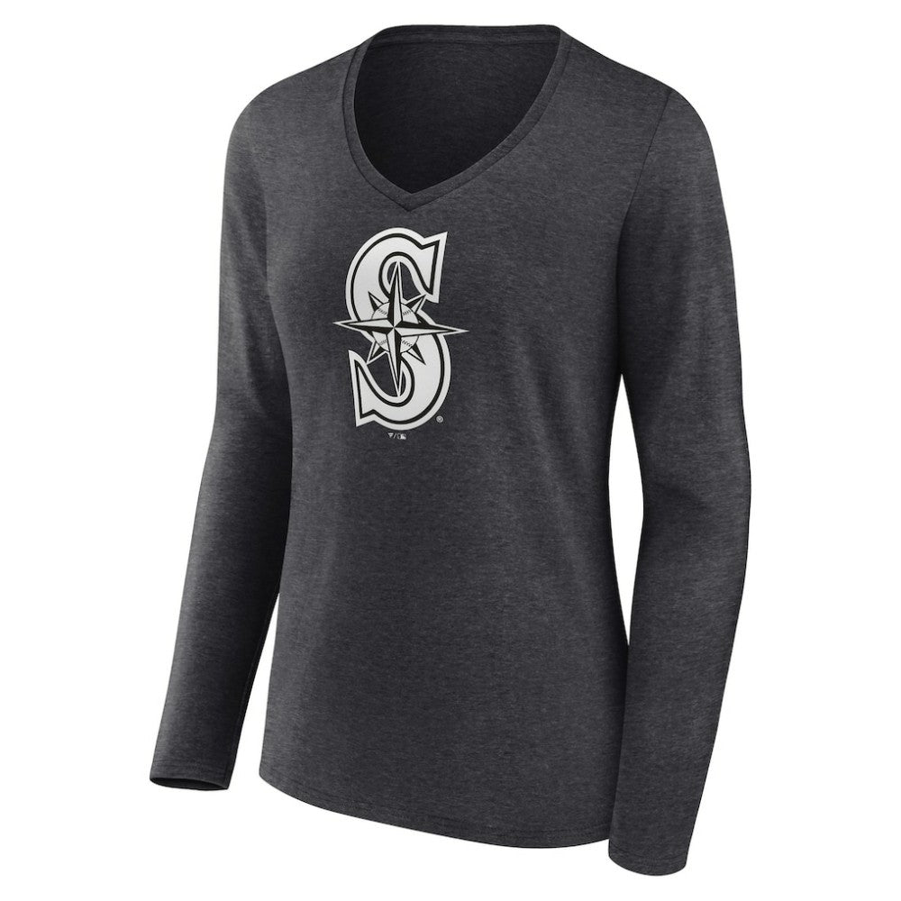Seattle Mariners Women's Personalized Monochrome Name & Number Long Sleeve V-Neck T-Shirt - MLB