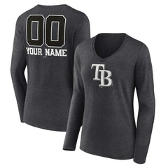 Tampa Bay Rays Women's Personalized Monochrome Name & Number Long Sleeve V-Neck T-Shirt - MLB