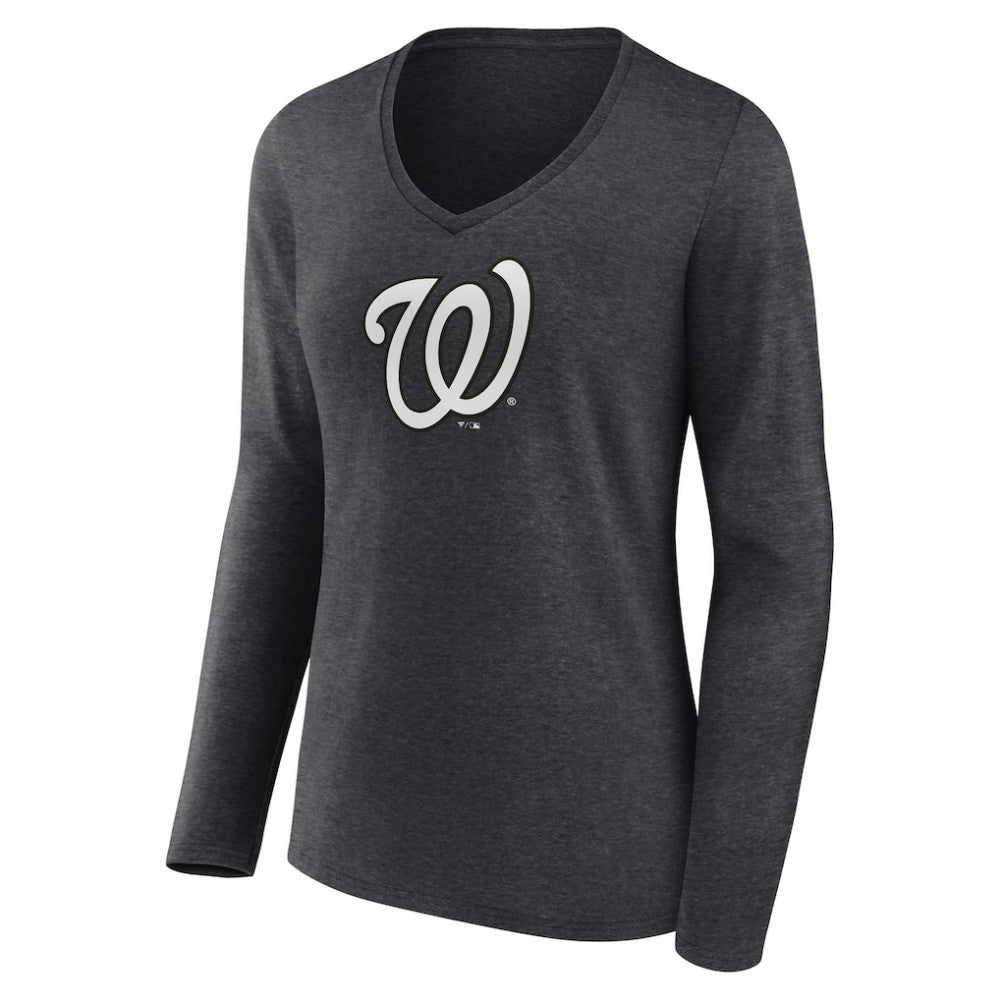Washington Nationals Women's Personalized Monochrome Name & Number Long Sleeve V-Neck T-Shirt - MLB