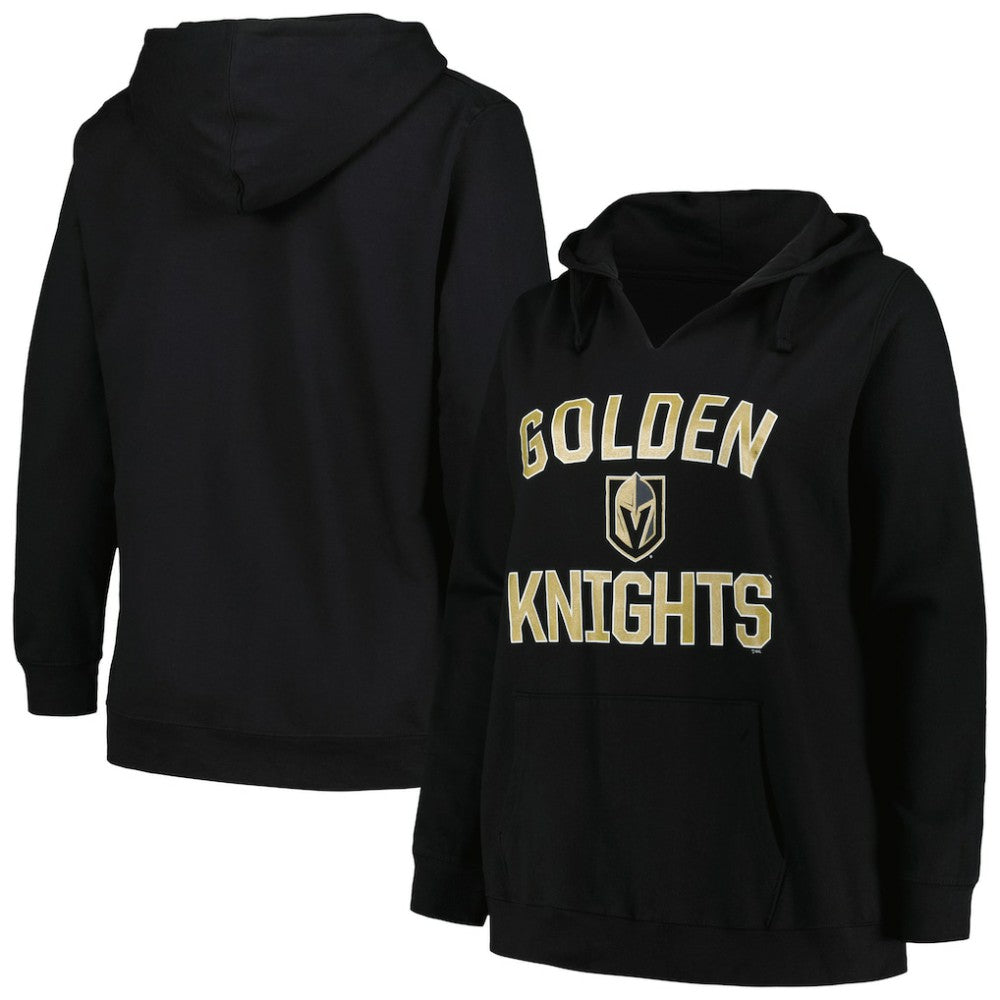 Vegas Golden Knights Profile Women's Plus Size Arch Over Logo Pullover Hoodie - Black - NHL