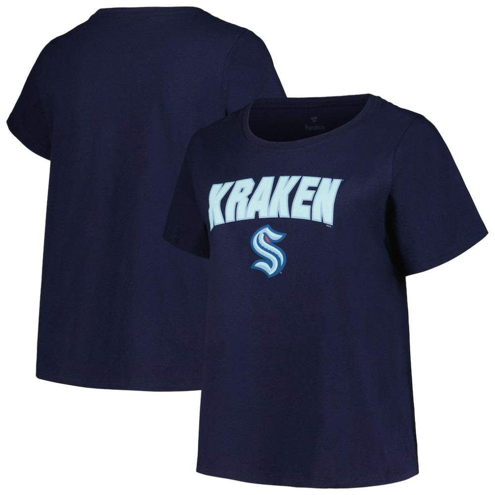 Seattle Kraken Profile Women's Plus Size Arch Over Logo T-Shirt - Deep Sea Blue - NHL