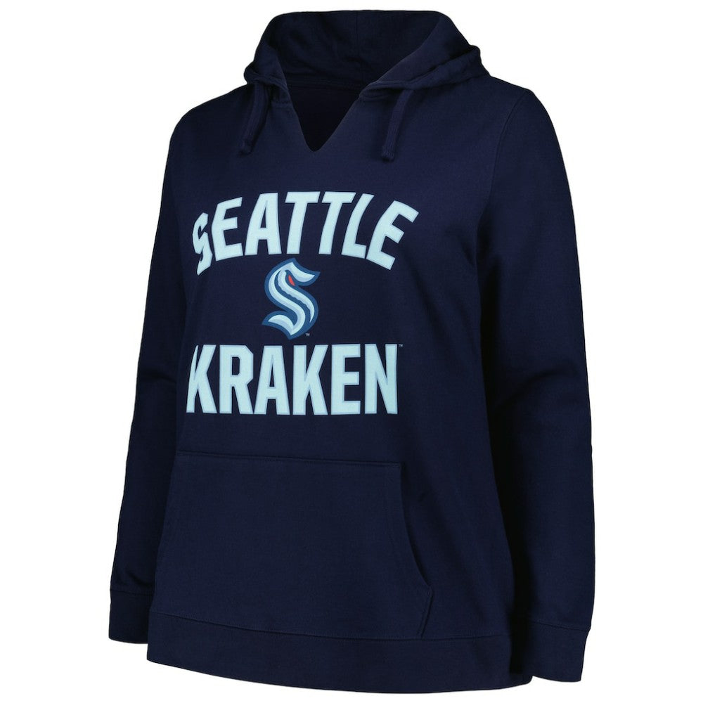 Seattle Kraken Profile Women's Plus Size Arch Over Logo Pullover Hoodie - Deep Sea Blue - NHL