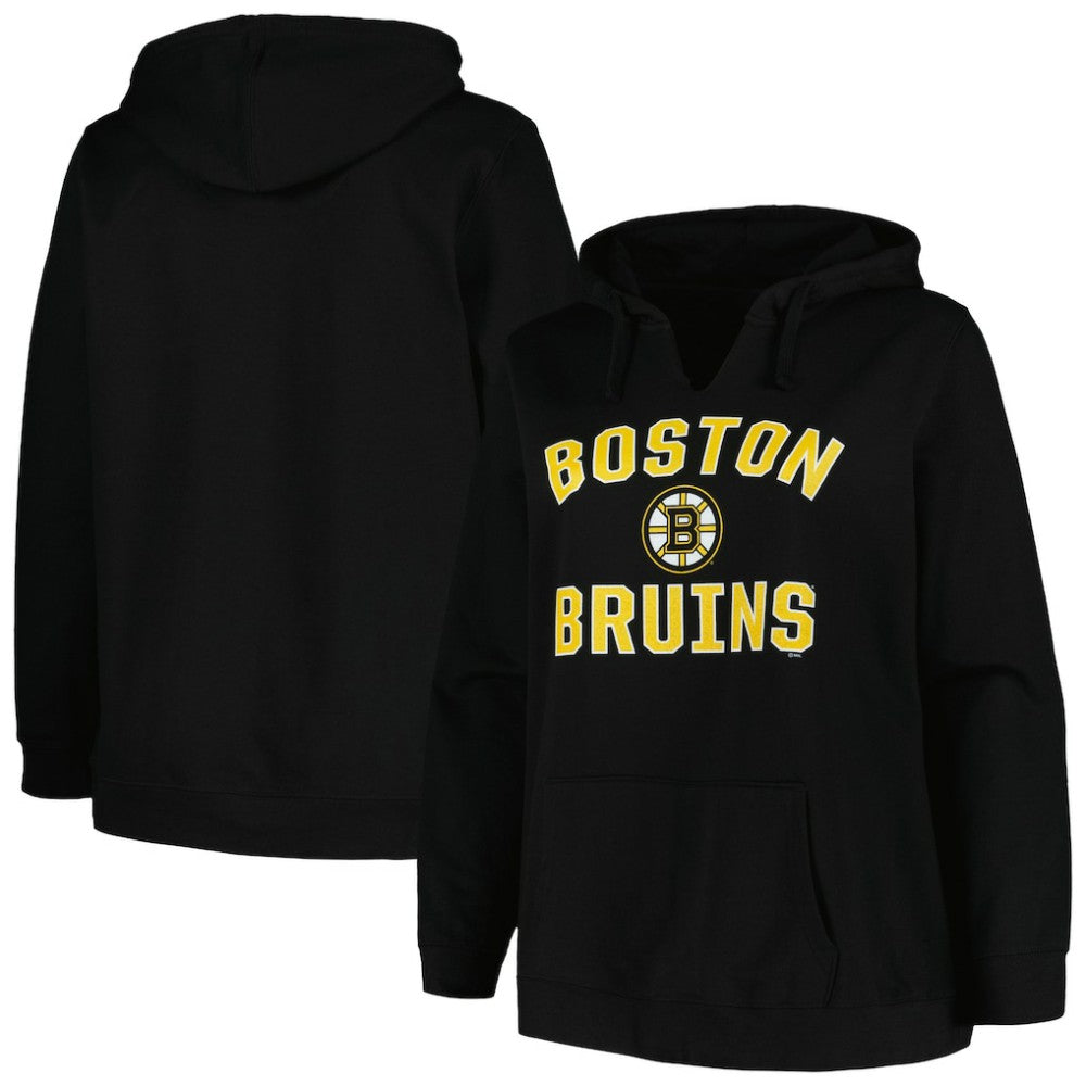 Boston Bruins Profile Women's Plus Size Arch Over Logo Pullover Hoodie - Black - NHL