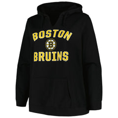 Boston Bruins Profile Women's Plus Size Arch Over Logo Pullover Hoodie - Black - NHL