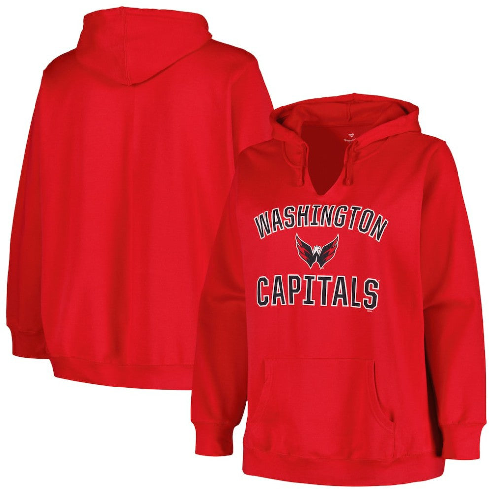 Washington Capitals Profile Women's Plus Size Arch Over Logo Pullover Hoodie - Red - NHL