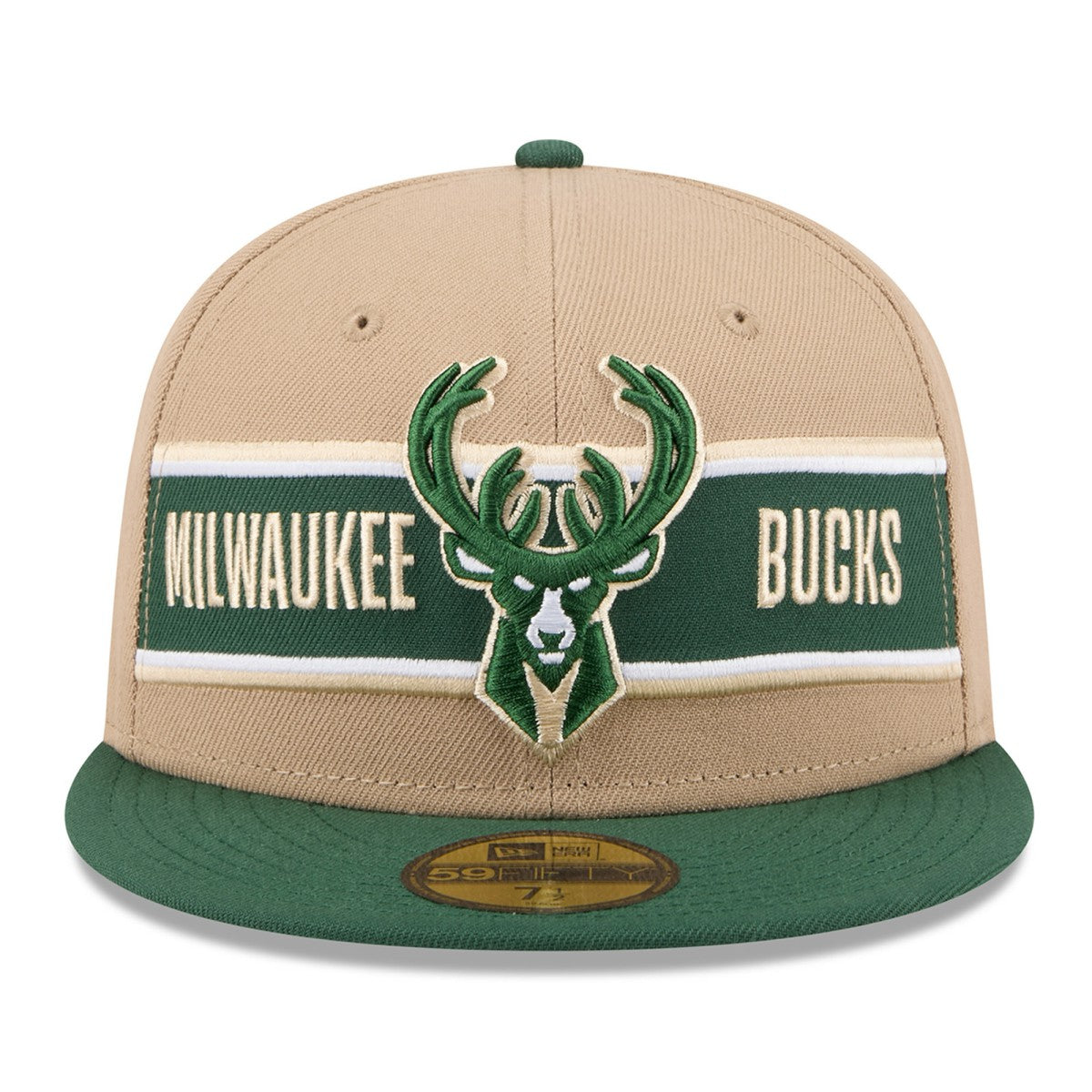 Milwaukee Bucks 2024 NBA Draft 59FIFTY Fitted Hat Tan/Hunter Green - NBA