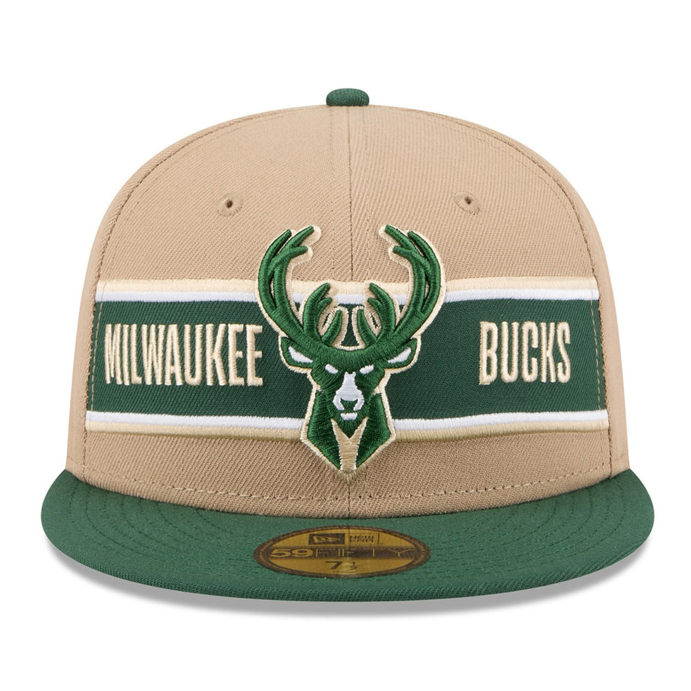 Milwaukee Bucks 2024 NBA Draft 59FIFTY Fitted Hat Tan/Hunter Green - NBA