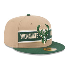 Milwaukee Bucks 2024 NBA Draft 59FIFTY Fitted Hat Tan/Hunter Green - NBA