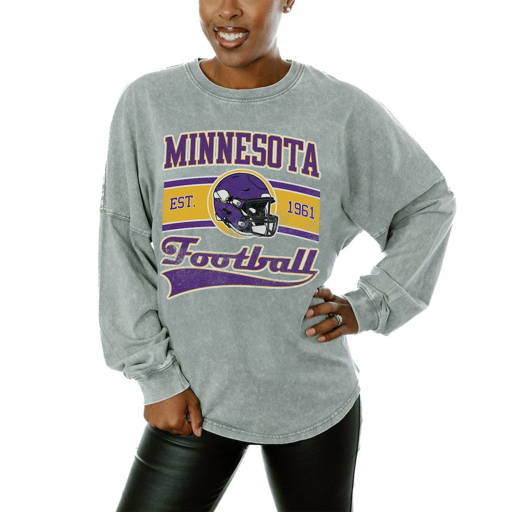 Minnesota Vikings Gameday Couture Women's Snow Wash Oversized Long Sleeve T-Shirt – Gray | NFL