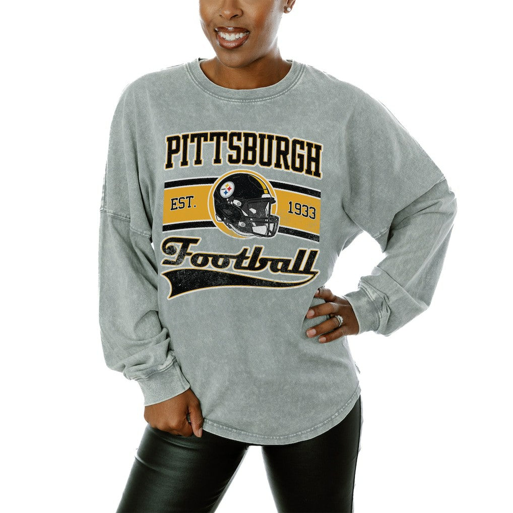 Pittsburgh Steelers Gameday Couture Women's Snow Wash Oversized Long Sleeve T-Shirt – Gray | NFL