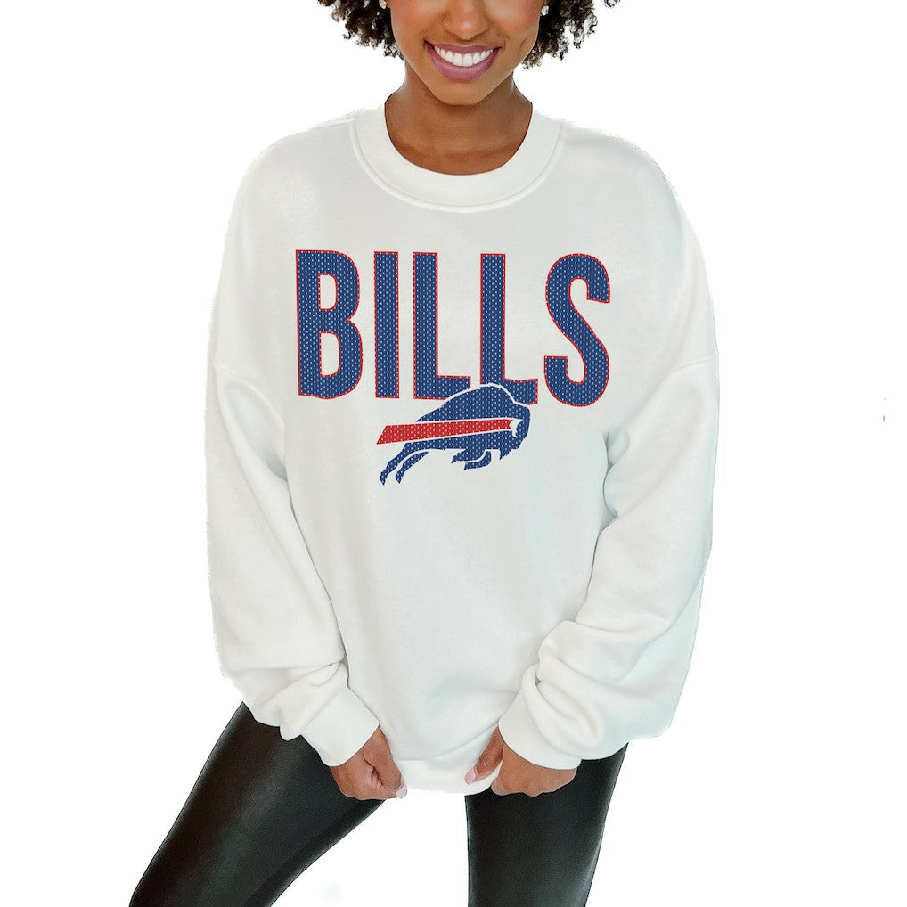 Buffalo Bills Gameday Couture Women's Just Go With It Oversized Long Sleeve Crewneck Sweatshirt – White | NFL